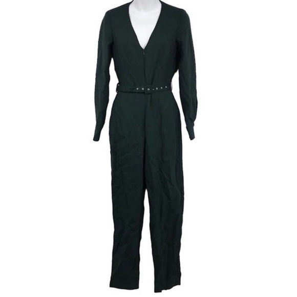(A2) Rachel Comey Glitch dark green Jumpsuit LongSleeve V-Neck Cinched Waist, 2 - Picture 3 of 14